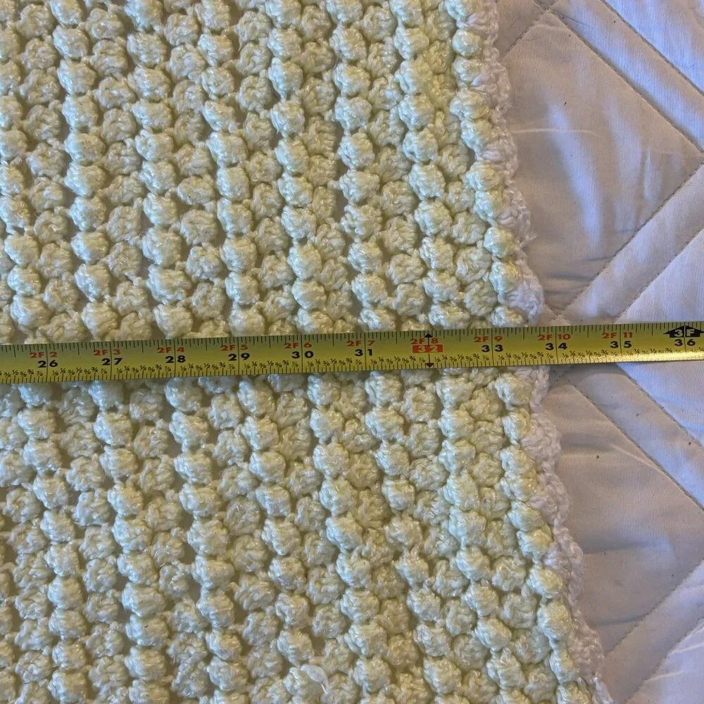 Vintage Handmade Crochet Baby Blanket Yellow White Soft Nursery Rectangle‎ Retro